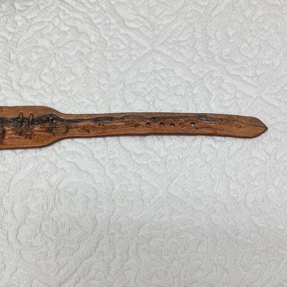 Leather belt engraved tooled dyed western cowboy horse theme (no buckle) unisex - Picture 10 of 17